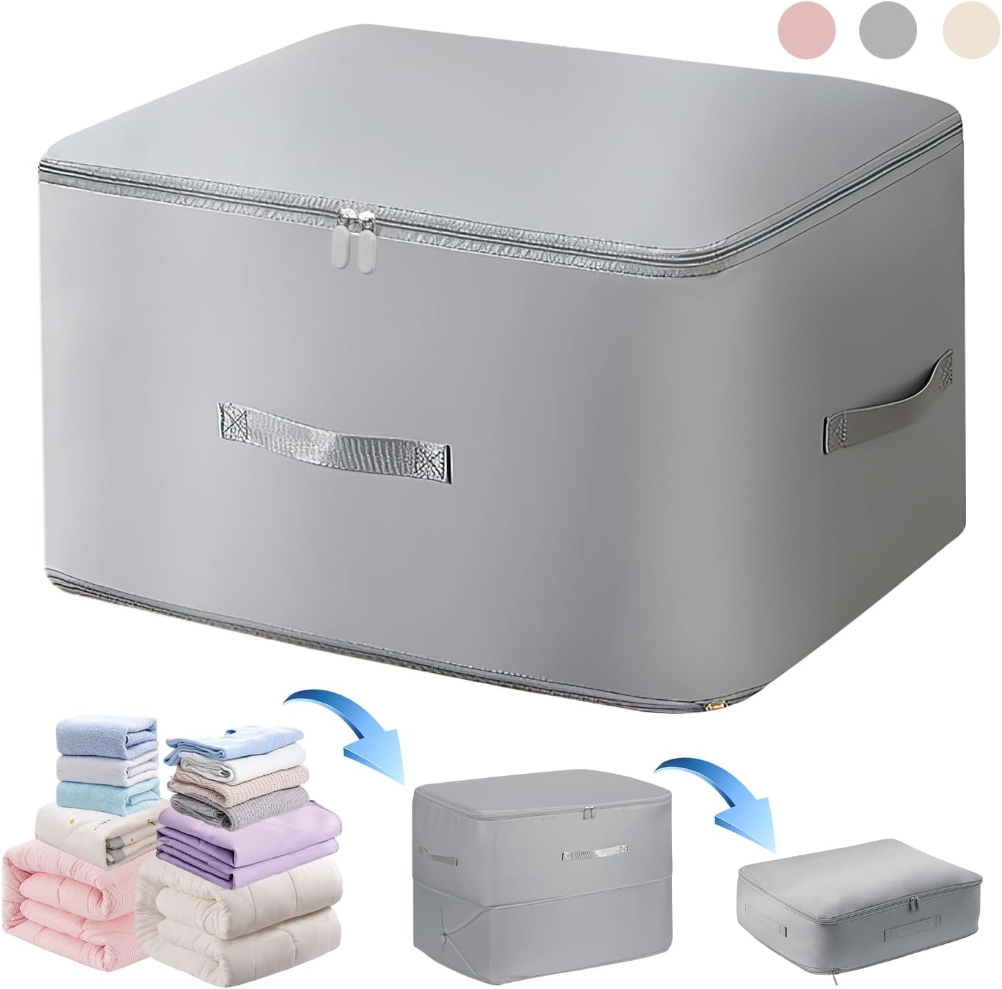 Ultra Space Saving Self Compression Organizer, Heavy Duty Moving Bags, Storage Tote for Space Saving, Self Compression Moving Large Capacity Organizer Bag for Comforters (Grey, XL (54 * 42 * 60CM))