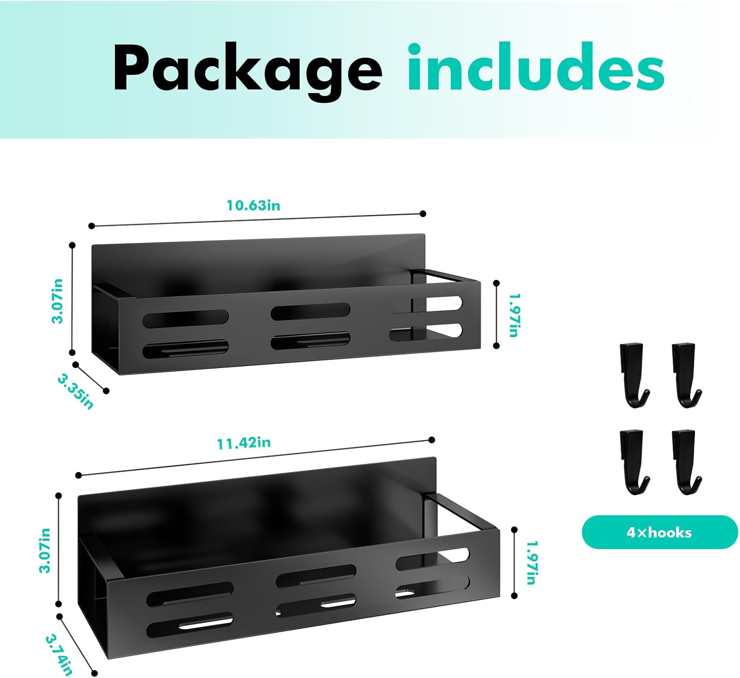 2 Pack Magnetic Spice Rack for Refrigerator, Black Magnetic Shelf and Fridge Kitchen Cabinet Organizers Storage Seasoning Organization Mini Shelves, - Image 2