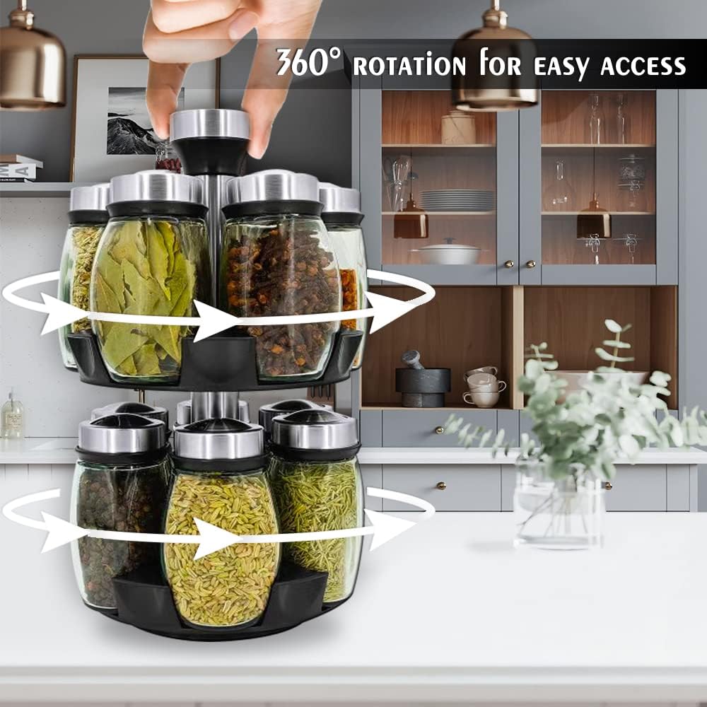 Revolving Spice Rack Organizer Countertop, Spinning Spice Storage Rack Tower Organizer with 12 Empty Jars, Rotating Spice Holder Shelf Seasoning Rack Shelf, Spice Seasoning Bottle Organizer - Image 2