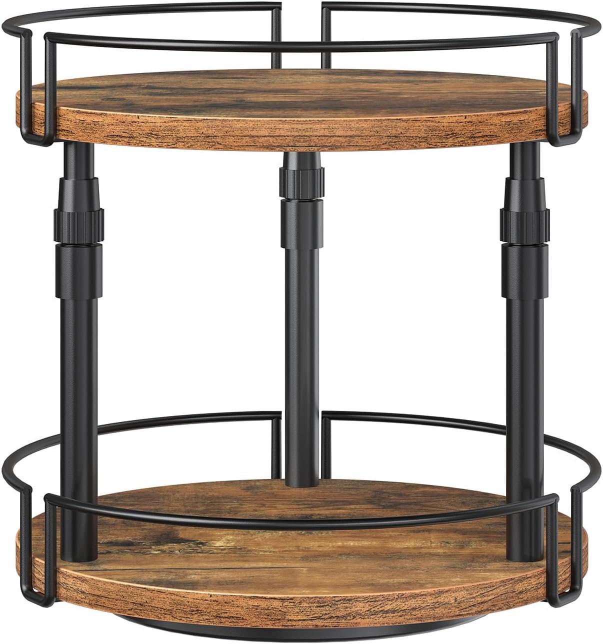 Lazy Susan Organizer Spice Rack, 2-Tier Height Adjustable Rotating Lazy Turntable Spice Organizer, for Kitchen Countertop and Cabinet, Rustic Brown BF05TL01