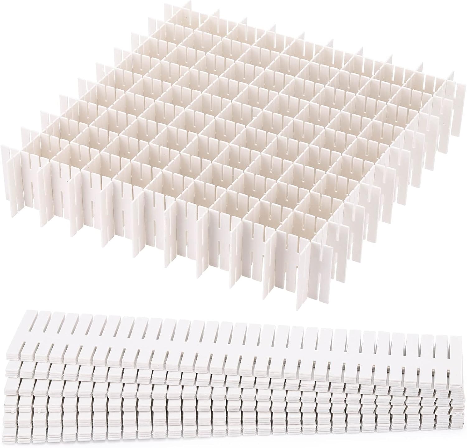 40Pcs Grid Drawer Dividers, Adjustable Drawer Organizer for Socks, Underwear, Lingerie, Makeup, Bedroom Office Kitchen Storage (White)
