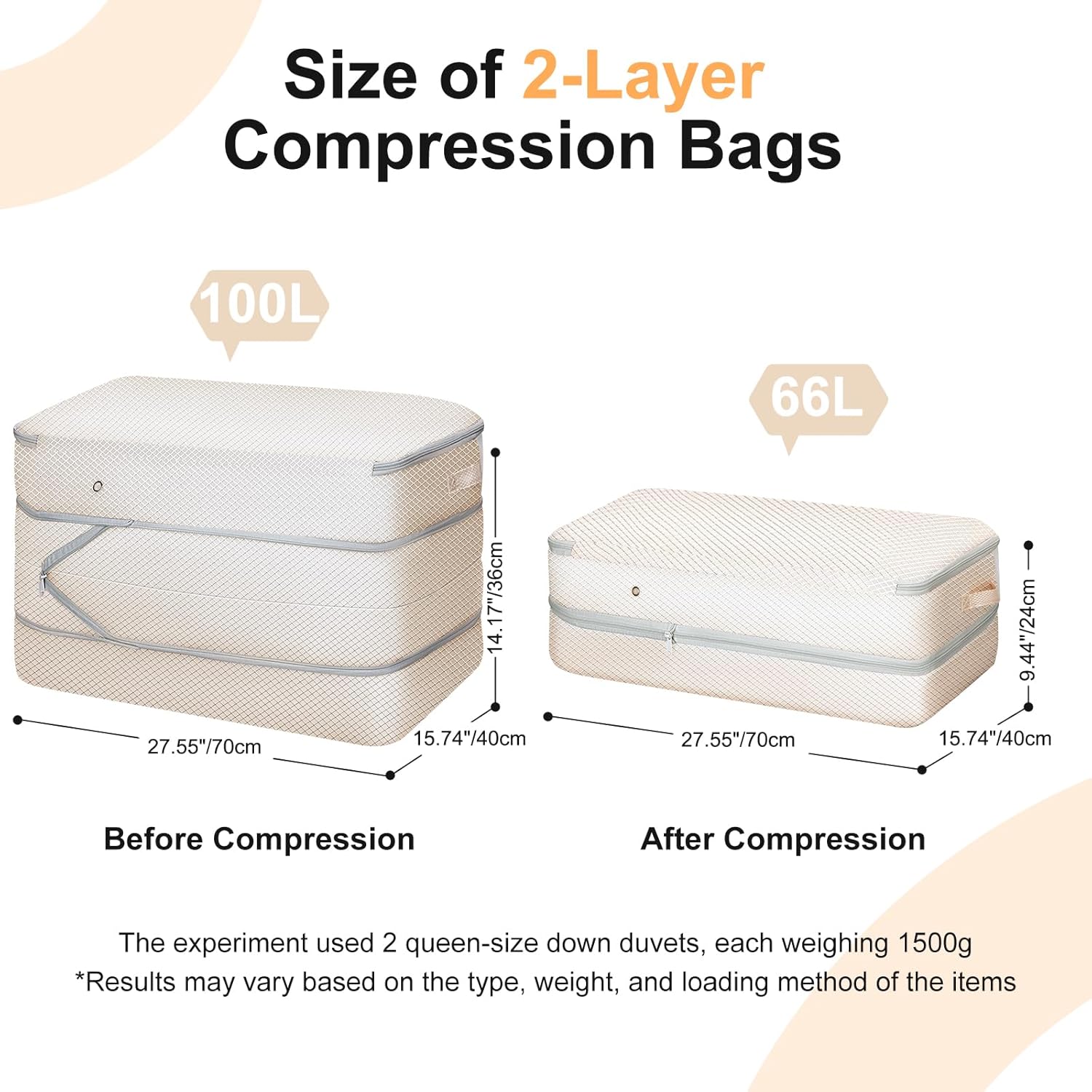 Comforter Storage Bag - Large Capacity Bedding Storage Bags Ultra Space Saving Self Compression Organizer, Washable Compression Bags for Storage Comforter Blanket Duvet Pillow, 2-Pack, Beige - Image 2
