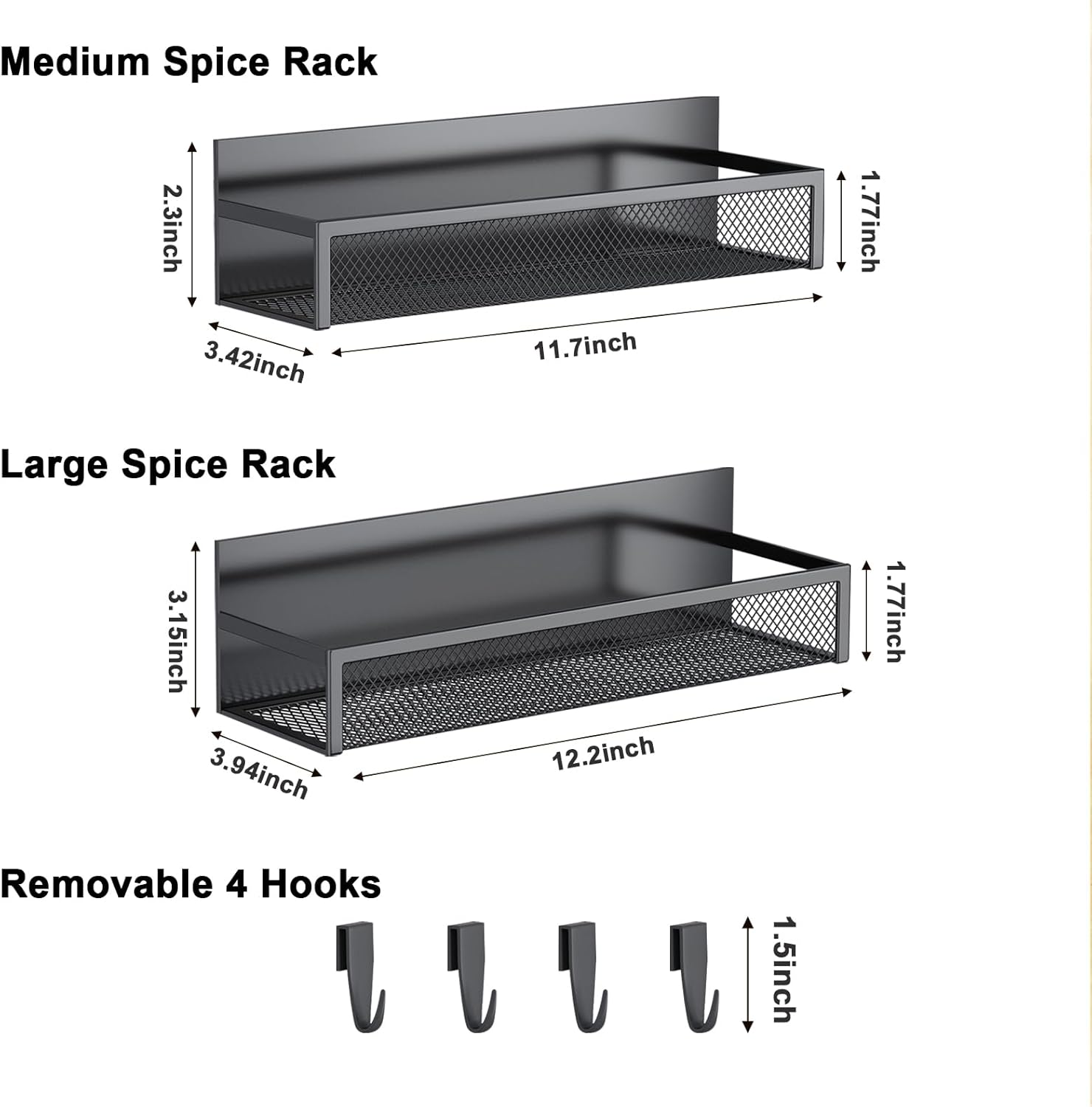 Magnetic Spice Rack for Refrigerator, 2 Pack Magnetic Shelf, Fridge Magnet Organizer with Moveable 4 Hooks, Magnetic Fridge Shelf for Kitchen Organization and Storage (2 Pack) - Image 2
