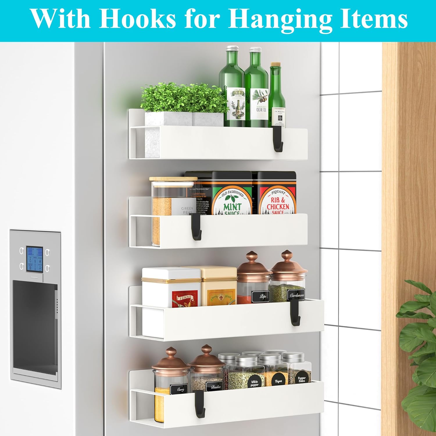 4 Pack Magnetic Spice Storage Rack Organizer for Refrigerator and Oven, Cream White Fridge Organizers and Storage - Image 2