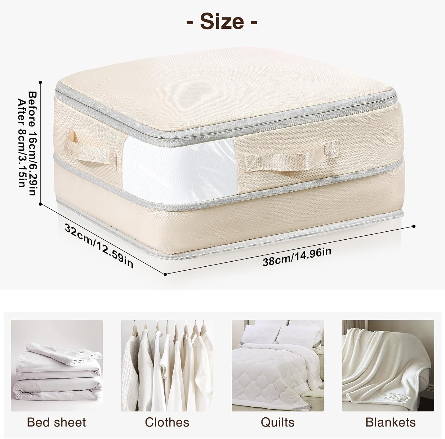 Clothes Storage Bag 8 Pack, 19L Compression Storage Bags for Sweater, Closet, Sheet Storage Organizer with Window Handle, Compression Packing Cubes Space Saver Storage Bags with Zipper - Image 2